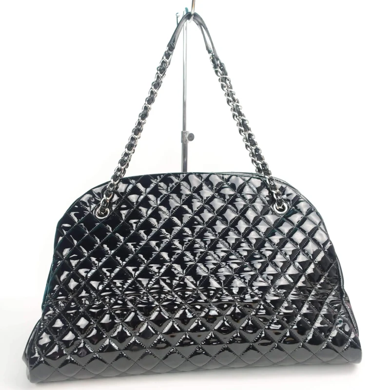 Chanel Large Mademoiselle Black Quilted Patent Leather Bag