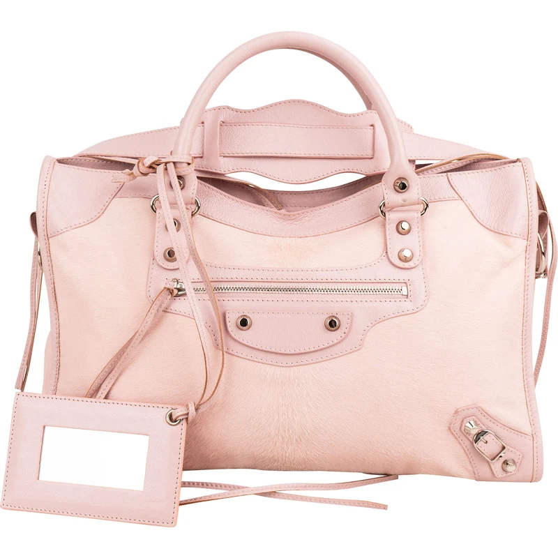 Balenciaga Pink Hair Leather City Handbag