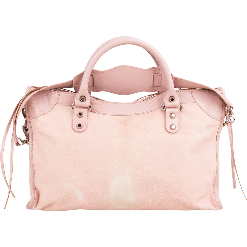 Balenciaga Pink Hair Leather City Handbag