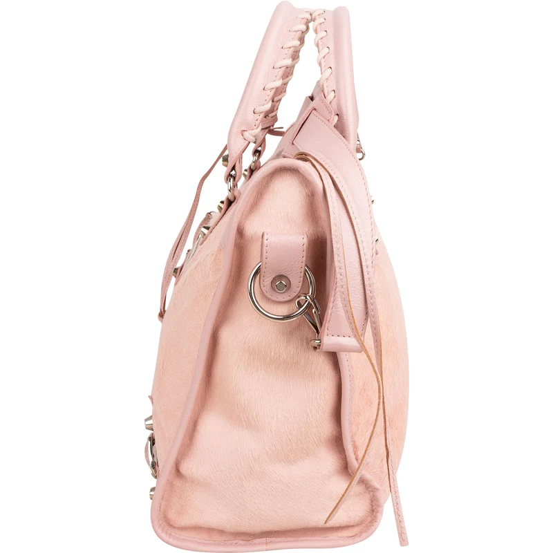 Balenciaga Pink Hair Leather City Handbag