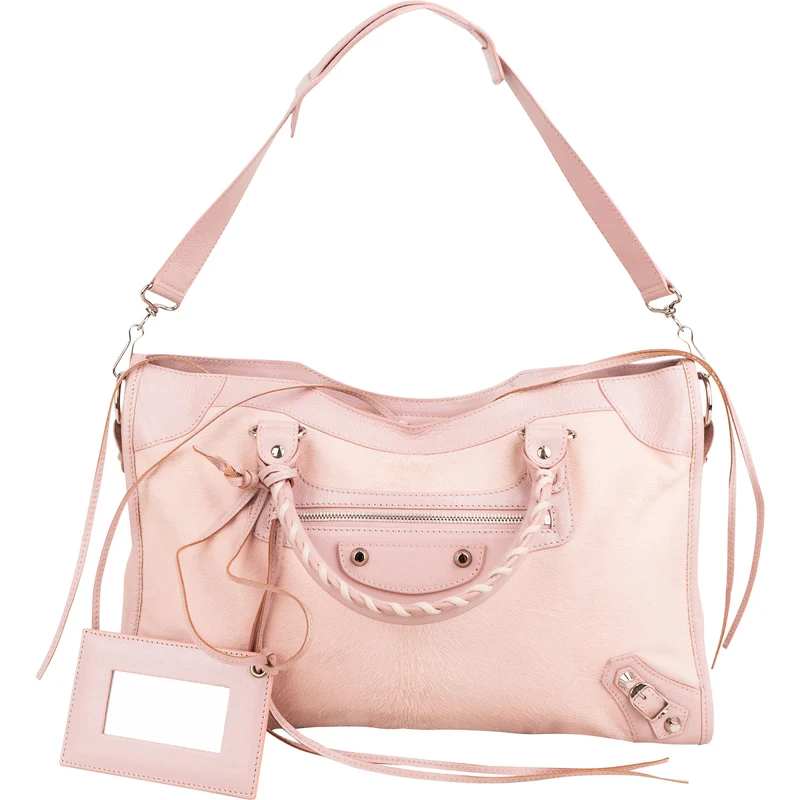 Balenciaga Pink Hair Leather City Handbag