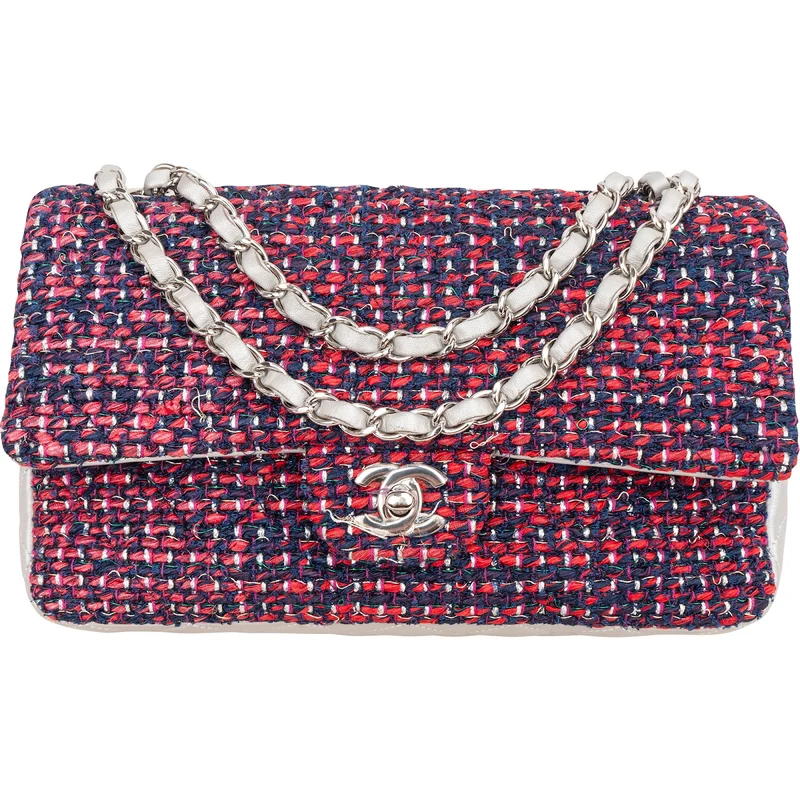 Chanel Quilted Multicolor Tweed and Lambskin Medium Double Flap Shoulder Bag