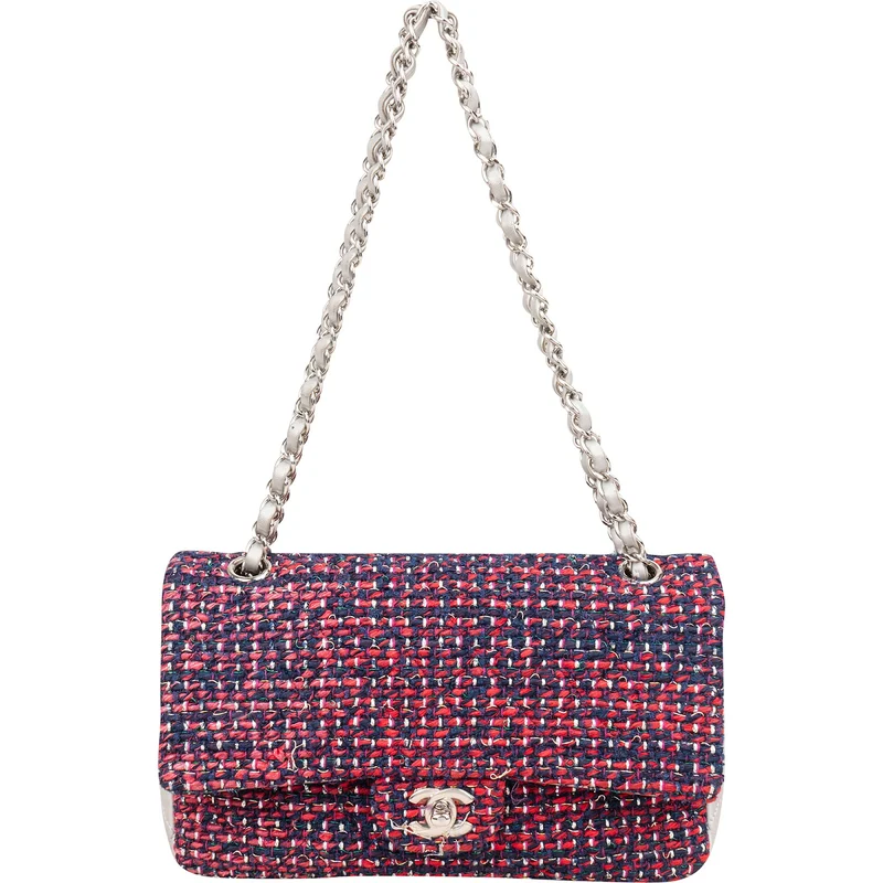 Chanel Quilted Multicolor Tweed and Lambskin Medium Double Flap Shoulder Bag