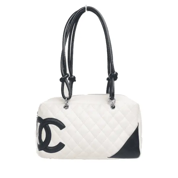 Chanel White/Black Cambon Ligne Bowler Bag Quilted Leather