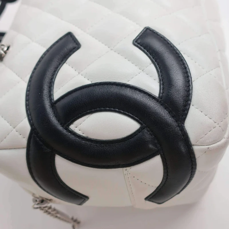 Chanel White/Black Cambon Ligne Bowler Bag Quilted Leather