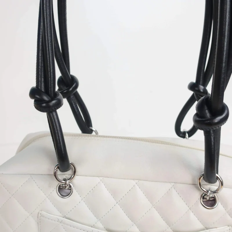 Chanel White/Black Cambon Ligne Bowler Bag Quilted Leather