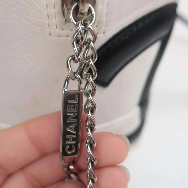 Chanel White/Black Cambon Ligne Bowler Bag Quilted Leather