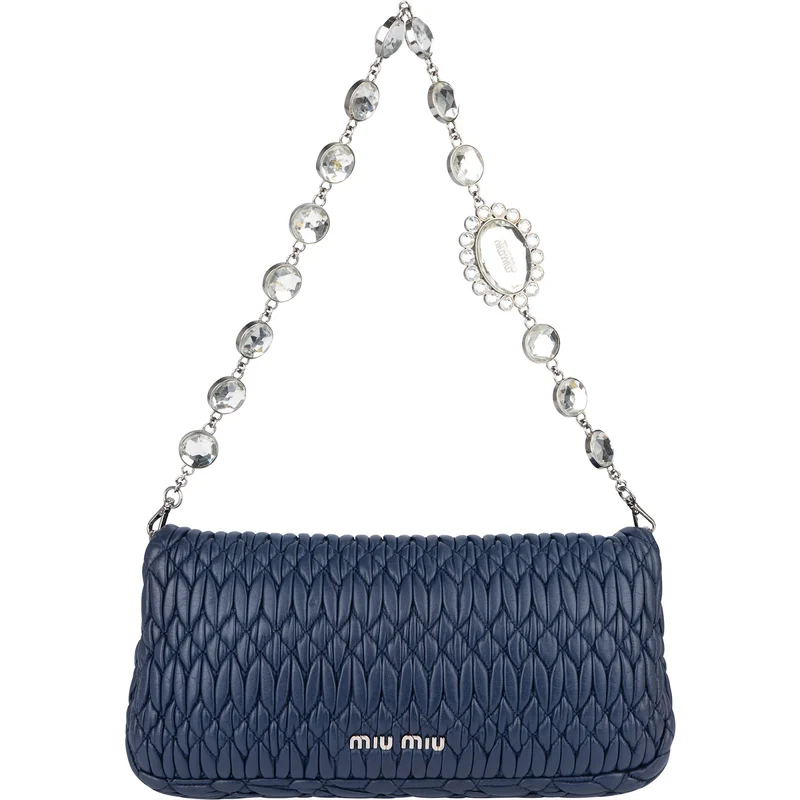 Miu Miu Matelassé Nappa Leather Crystal Pochette Shoulder Bag