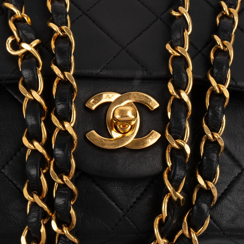 Chanel Quilted Lambskin 24K Gold Small Double Flap Shoulder Bag