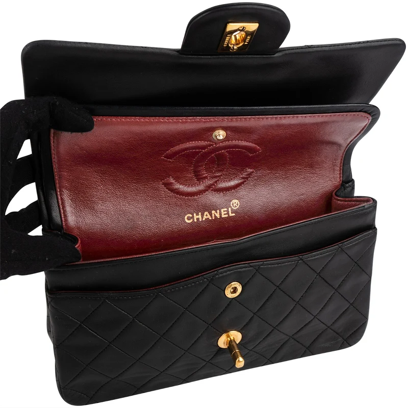 Chanel Quilted Lambskin 24K Gold Small Double Flap Shoulder Bag