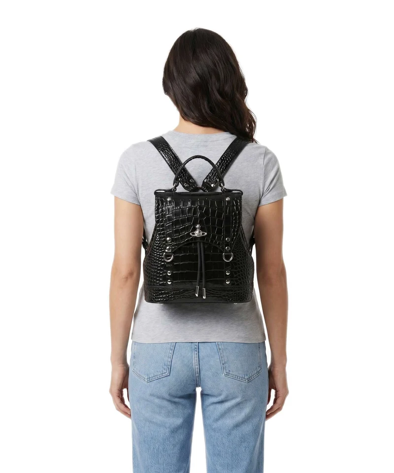 Vivienne Westwood Max Embossed Croc Small Rucksack black