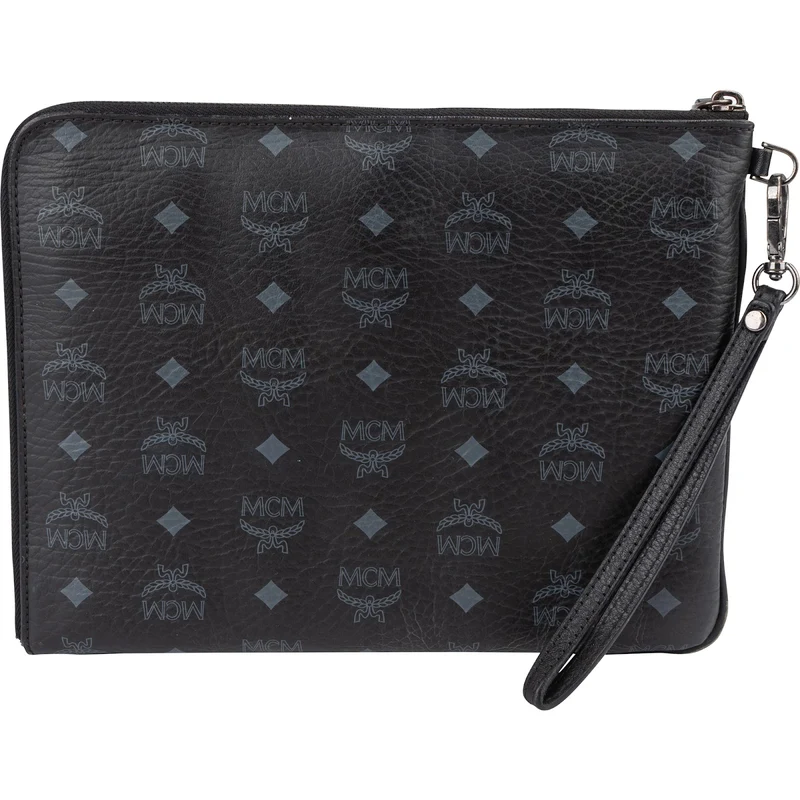 MCM Monogram Studded Visetos Leather Clutch Bag