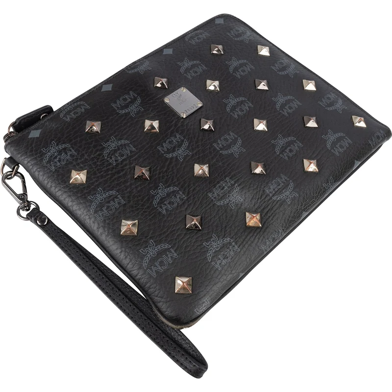 MCM Monogram Studded Visetos Leather Clutch Bag