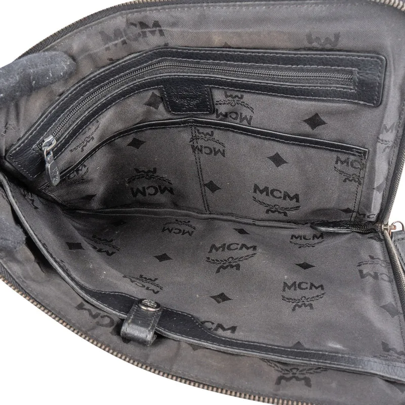 MCM Monogram Studded Visetos Leather Clutch Bag
