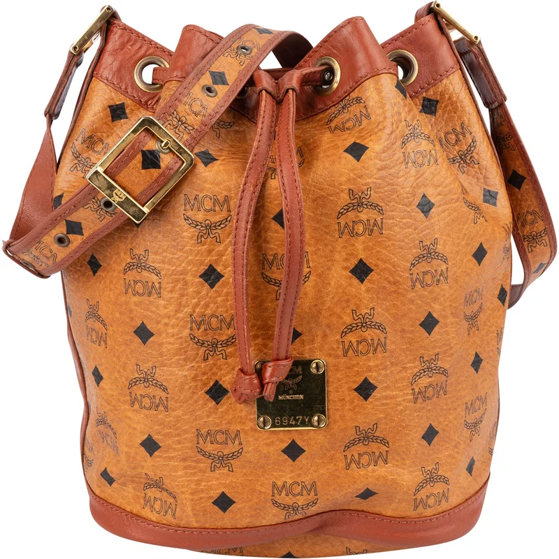 MCM Monogram Visetos Drawstring Bucket Crossbody Bag