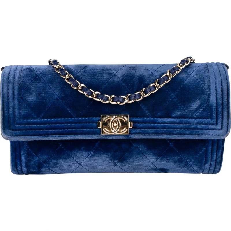 Chanel Quilted Velvet Boy Wallet On Chain Crossbody Bag