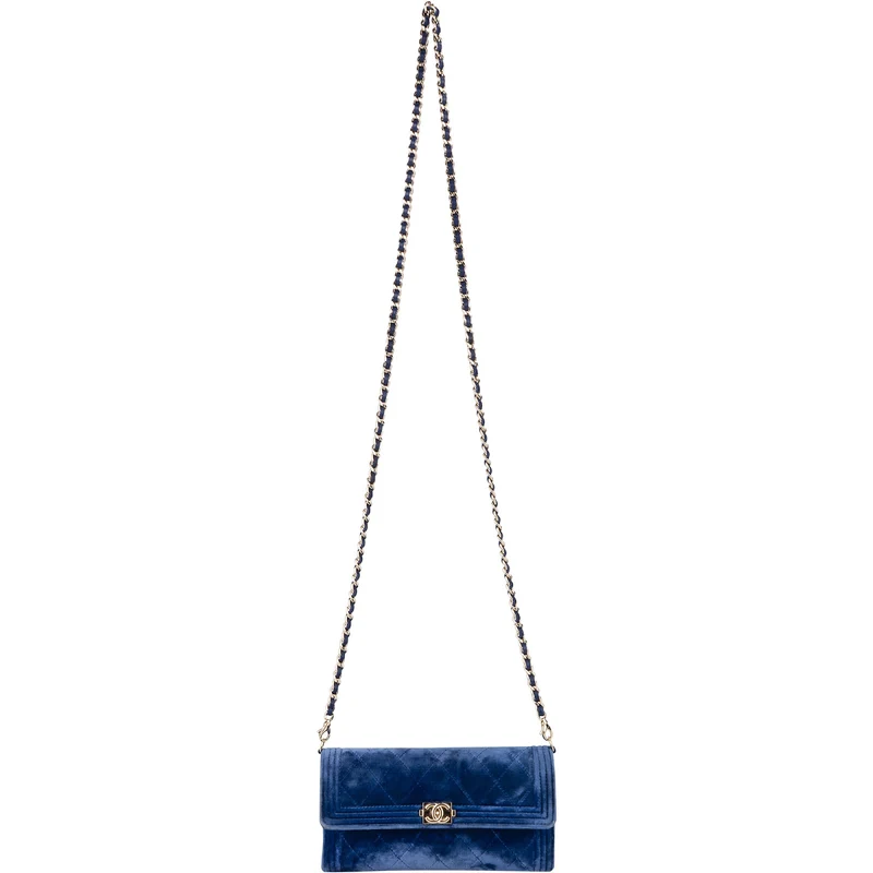 Chanel Quilted Velvet Boy Wallet On Chain Crossbody Bag