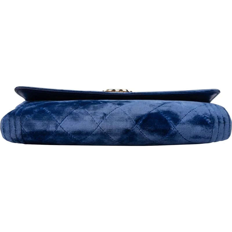 Chanel Quilted Velvet Boy Wallet On Chain Crossbody Bag