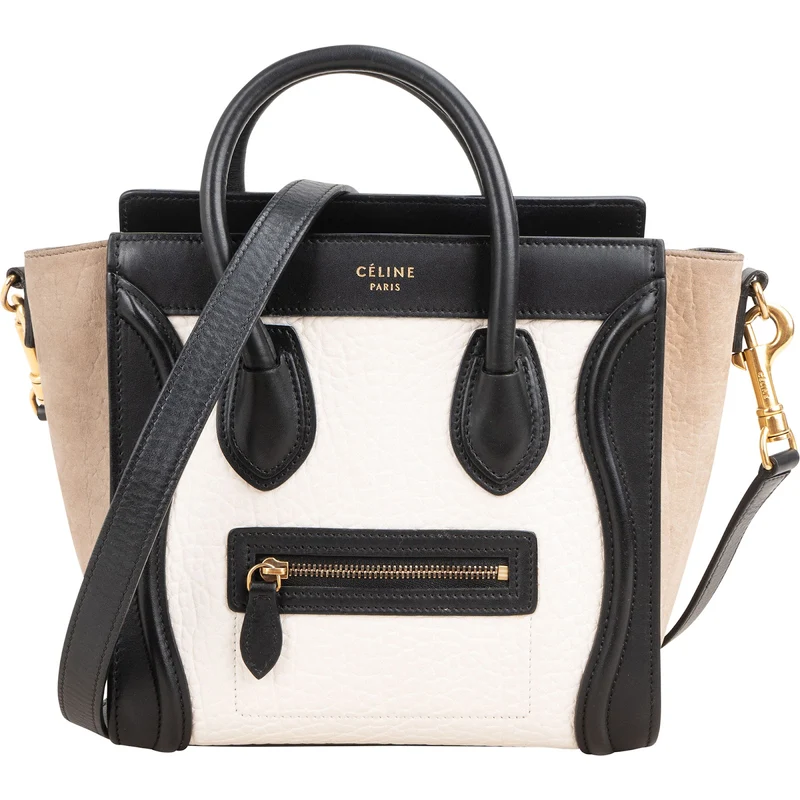 Céline Tricolor Grained Suede & Leather Nano Luggage Handbag