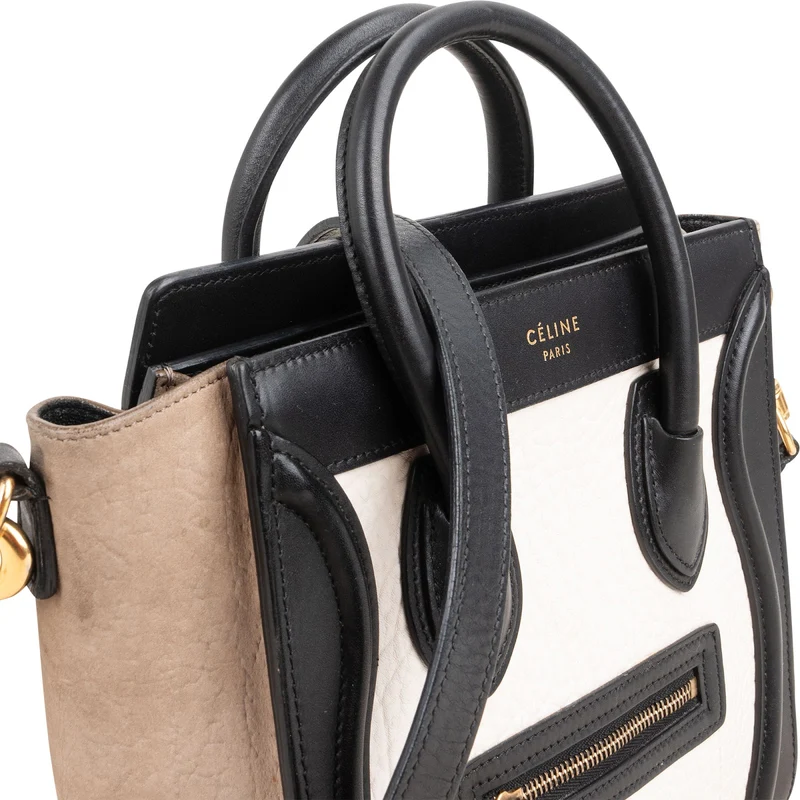 Céline Tricolor Grained Suede & Leather Nano Luggage Handbag