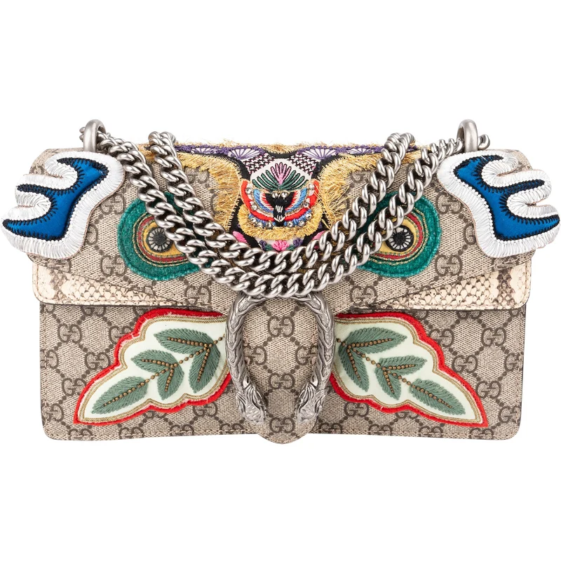 Gucci Limited Monogram GG Supreme Canvas Embroidered Dionysus Shoulder Crossbody Bag