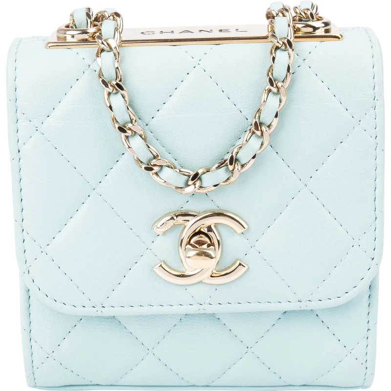 Chanel Light Blue Quilted Lambskin Mini Top Bar Crossbody Bag