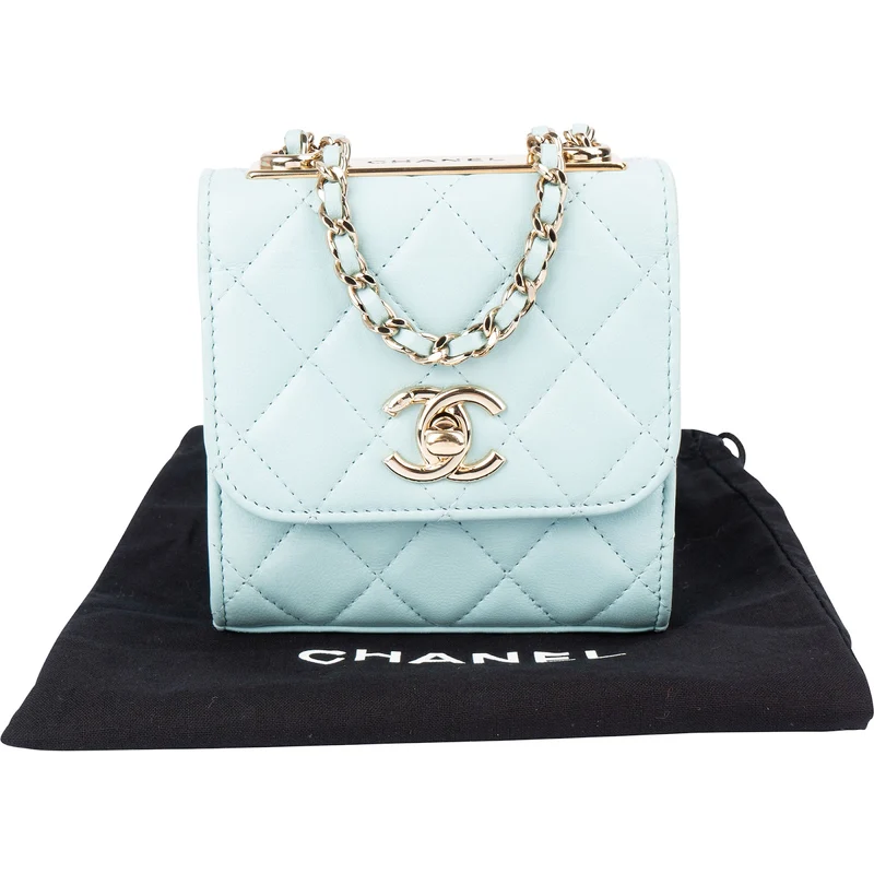 Chanel Light Blue Quilted Lambskin Mini Top Bar Crossbody Bag