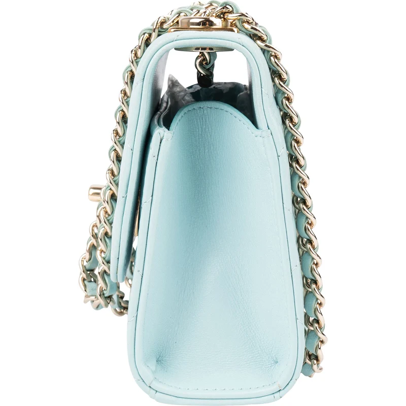 Chanel Light Blue Quilted Lambskin Mini Top Bar Crossbody Bag
