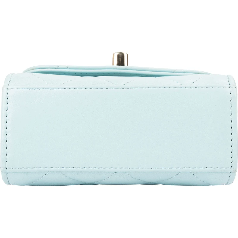 Chanel Light Blue Quilted Lambskin Mini Top Bar Crossbody Bag
