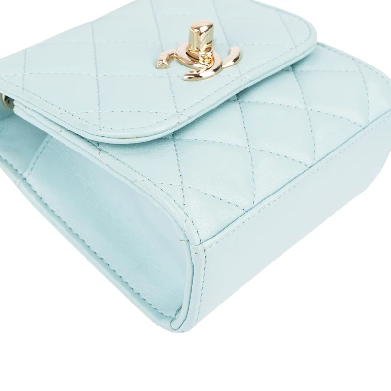 Chanel Light Blue Quilted Lambskin Mini Top Bar Crossbody Bag