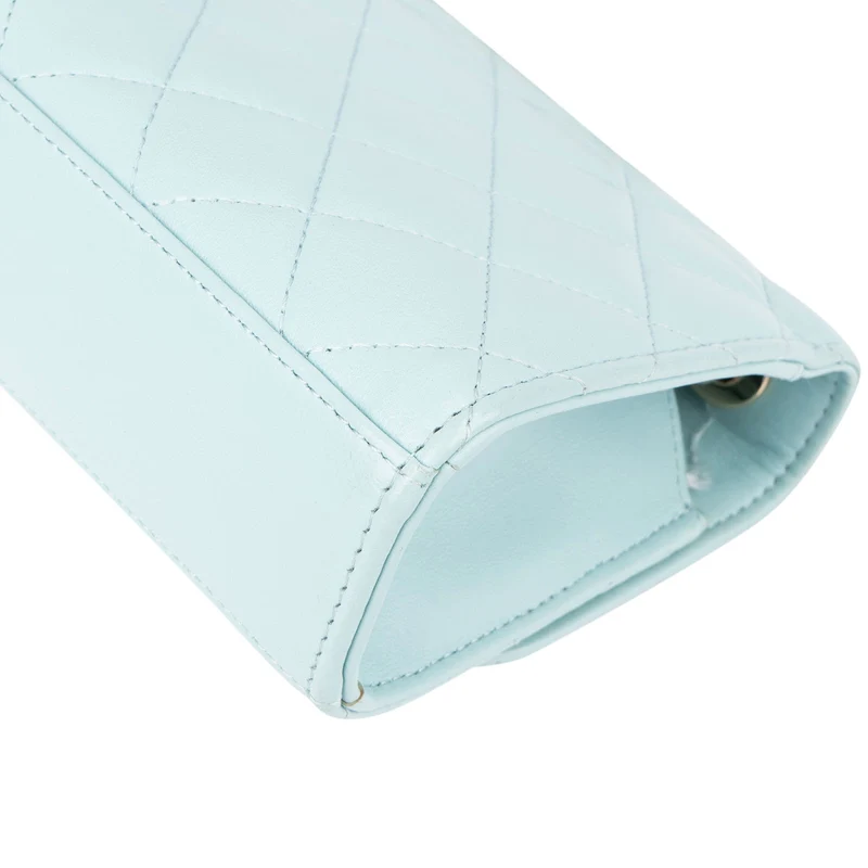 Chanel Light Blue Quilted Lambskin Mini Top Bar Crossbody Bag