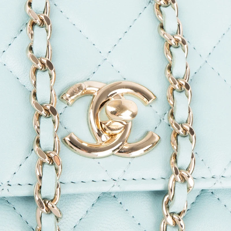 Chanel Light Blue Quilted Lambskin Mini Top Bar Crossbody Bag