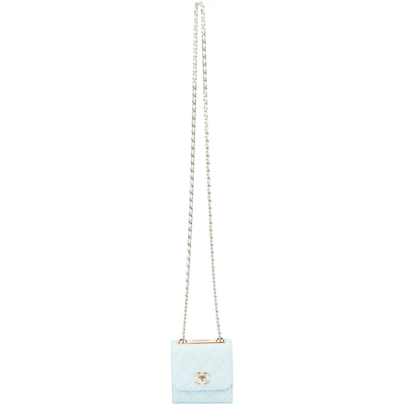 Chanel Light Blue Quilted Lambskin Mini Top Bar Crossbody Bag