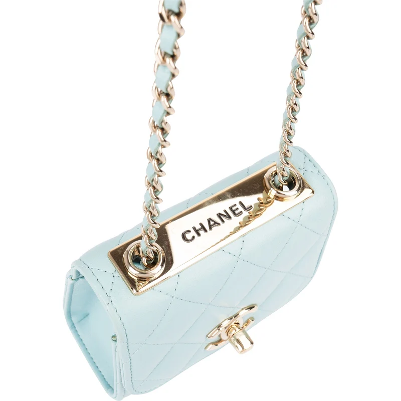 Chanel Light Blue Quilted Lambskin Mini Top Bar Crossbody Bag