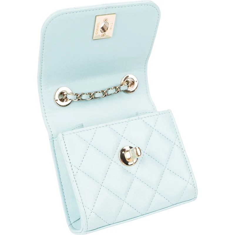 Chanel Light Blue Quilted Lambskin Mini Top Bar Crossbody Bag