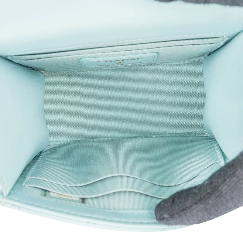 Chanel Light Blue Quilted Lambskin Mini Top Bar Crossbody Bag