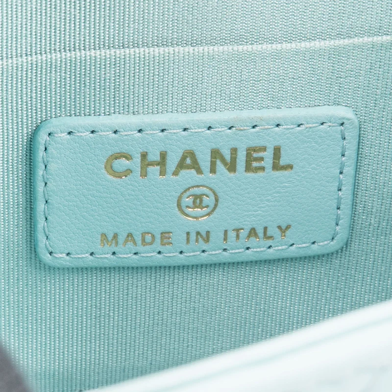 Chanel Light Blue Quilted Lambskin Mini Top Bar Crossbody Bag