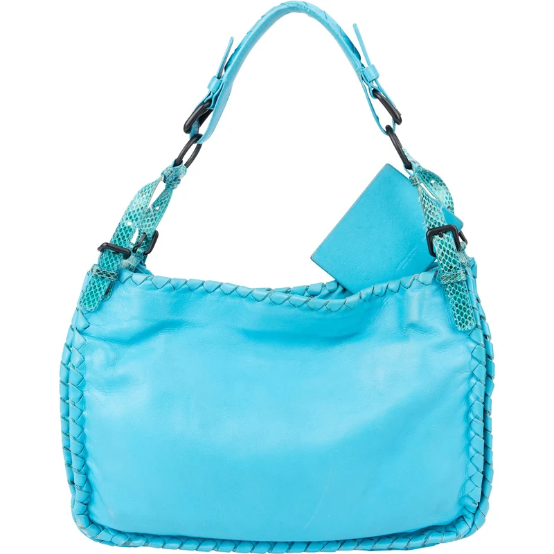 Bottega Veneta Blue Leather Snake Cervo Hobo Shoulder Bag