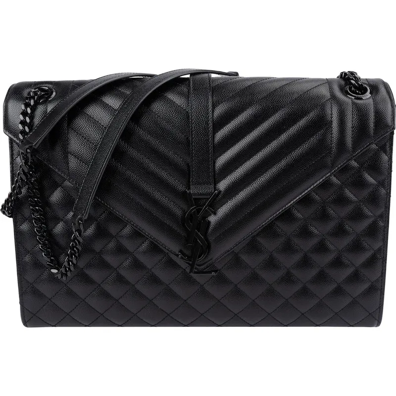 Saint Laurent Grain De Poudre Leather Large Envelope Crossbody Bag
