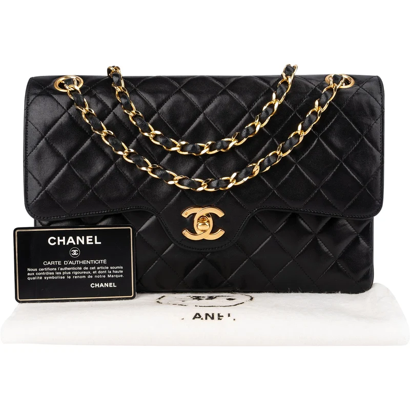 Chanel Quilted Lambskin 24K Gold Jumbo Double Flap Shoulder Bag