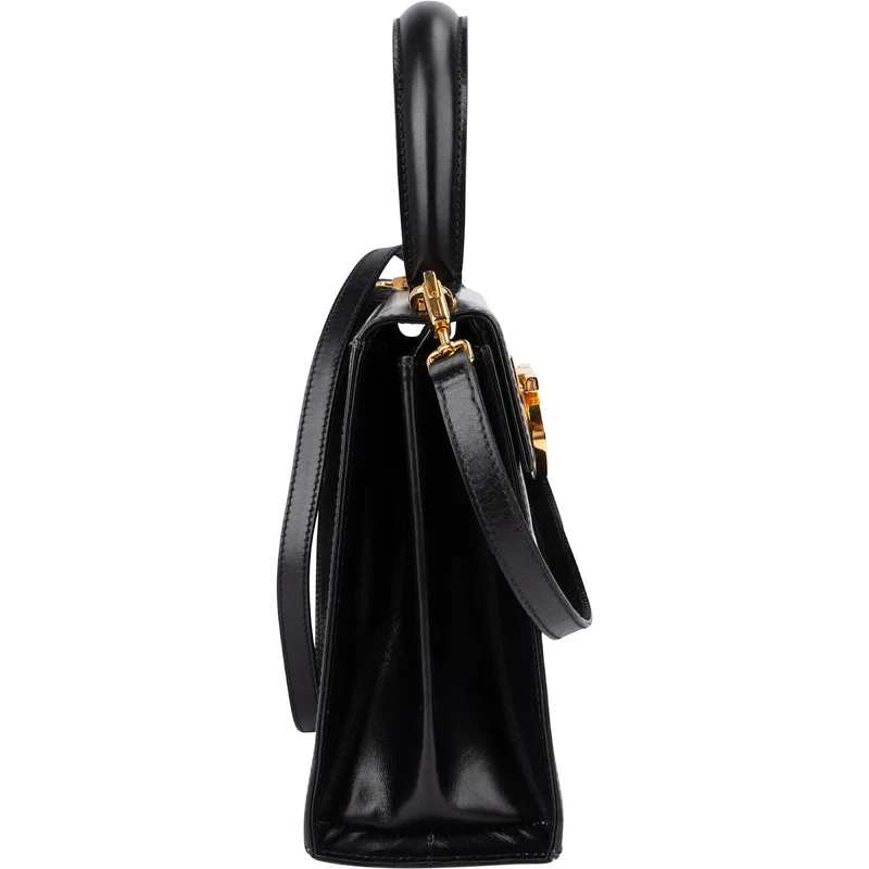 Salvatore Ferragamo Black Leather Gancini Top Handle Handbag