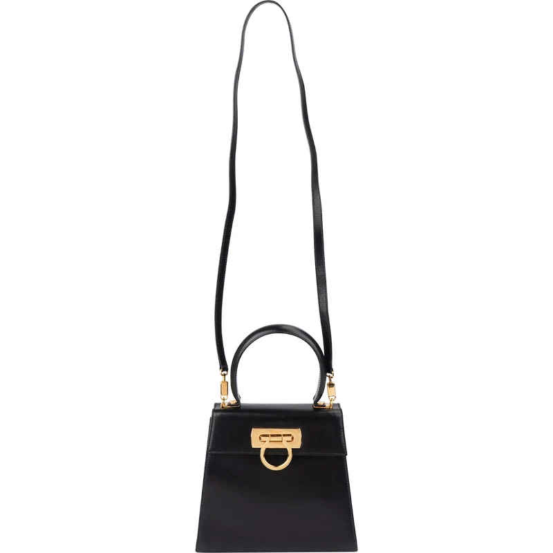 Salvatore Ferragamo Black Leather Gancini Top Handle Handbag
