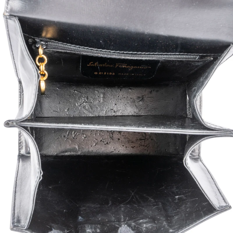 Salvatore Ferragamo Black Leather Gancini Top Handle Handbag