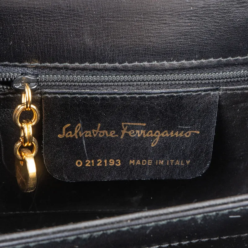 Salvatore Ferragamo Black Leather Gancini Top Handle Handbag