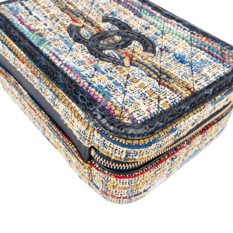 Chanel Multicolor Exotic Leather Tweed Python Top Handle Filigree Vanity Case Handbag