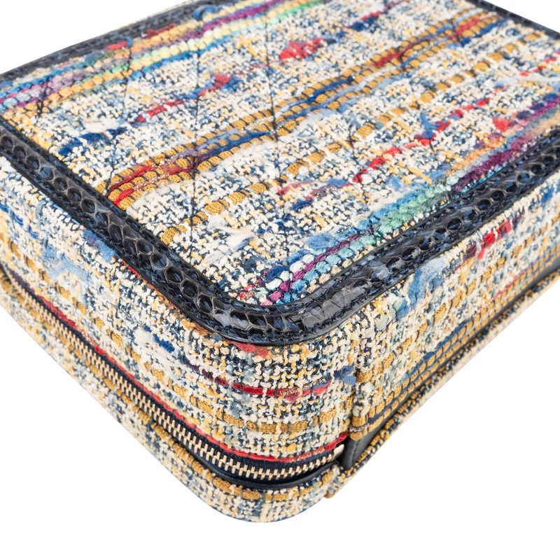 Chanel Multicolor Exotic Leather Tweed Python Top Handle Filigree Vanity Case Handbag