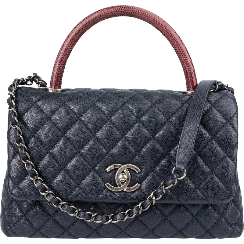 Chanel Quilted Caviar Leather Lizard Coco Handle Flap Handbag