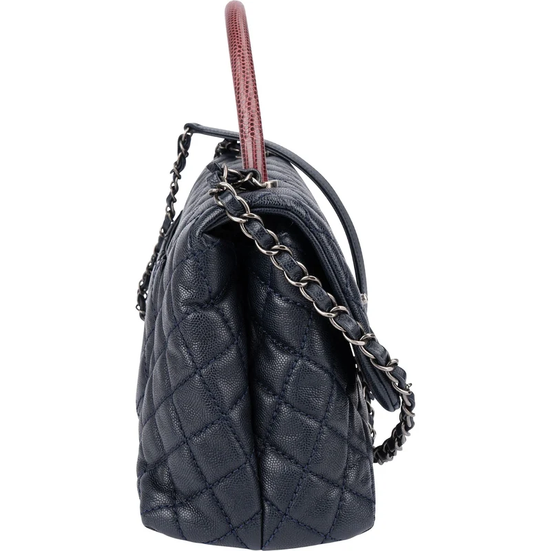 Chanel Quilted Caviar Leather Lizard Coco Handle Flap Handbag