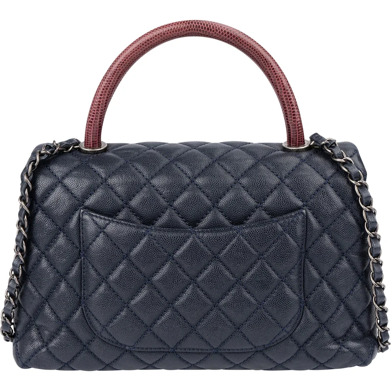 Chanel Quilted Caviar Leather Lizard Coco Handle Flap Handbag