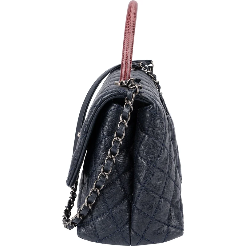 Chanel Quilted Caviar Leather Lizard Coco Handle Flap Handbag